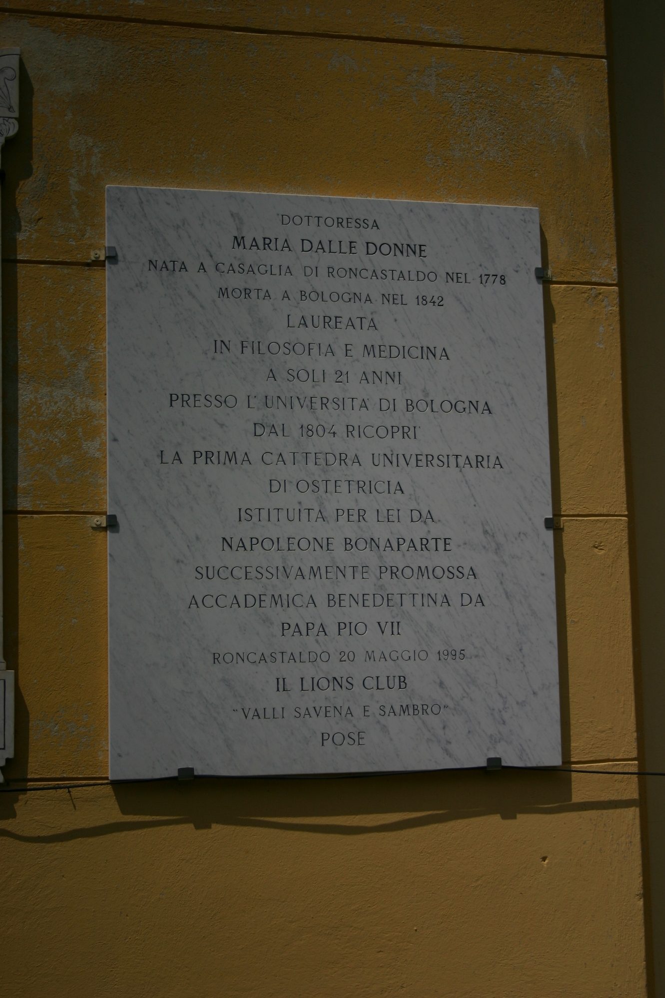 Maria Dalle Donne's memorial tablet, San Lorenzo church, Roncastaldo - 03.JPG